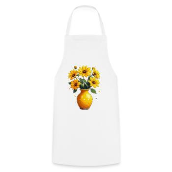 Gelbge Blumenvase mit gelben Blumen - Kochschürze - Weiß - Vorne - AI Model Male 185 dark (185cm)