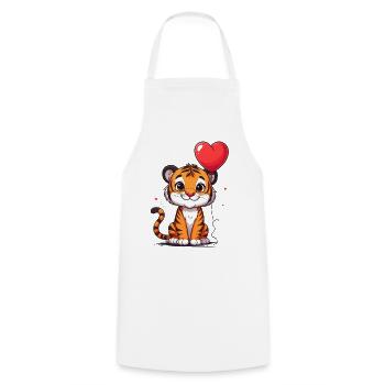 Tigre avec ballon en forme de cœur pour la Saint-Valentin - Tablier de cuisine - blanc - Devant - AI Model Male 185 dark (185cm)