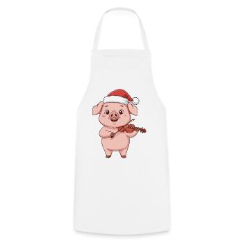Animaux de ferme de cochons de Noël jouant du violon - Tablier de cuisine - blanc - Devant - AI Model Male 185 dark (185cm)
