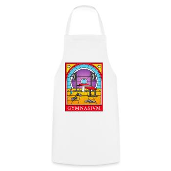Stained Glass Gym Scene Illustration - Cooking Apron - white - Front - AI Model Male 185 dark (185cm)