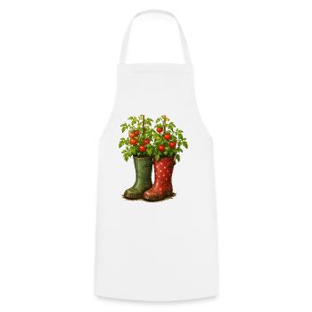 Tomato Plants in Wellies Garden Motif - Cooking Apron - white - Front - AI Model Male 185 dark (185cm)