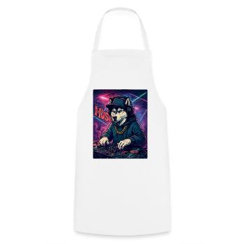 DJ Husky: Club Hund mit Hoodie & Graffiti - Kochschürze - Weiß - Vorne - AI Model Male 185 dark (185cm)