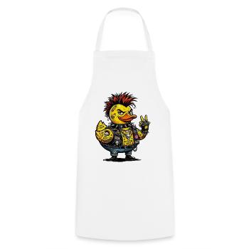 Male Punk Rubber Duck with Mohawk - Cooking Apron - white - Front - AI Model Male 185 dark (185cm)
