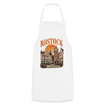  Vintage Rostock Skyline historische - Kochschürze - Weiß - Vorne - AI Model Male 185 dark (185cm)