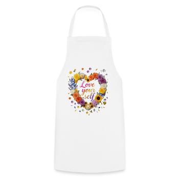 Love Your Self Blütenherz Design - Kochschürze - Weiß - Vorne - AI Model Male 185 dark (185cm)