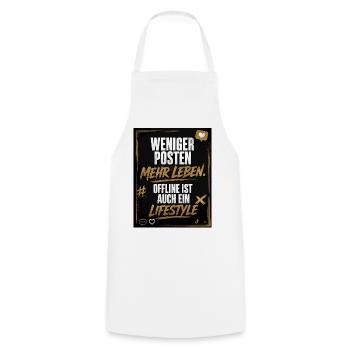 Weniger Posten Mehr Leben - Kochschürze - Weiß - Vorne - AI Model Male 185 dark (185cm)