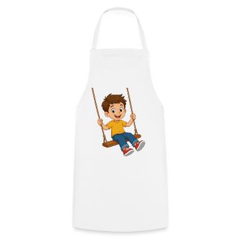 Cartoon-Junge auf gelber Schaukel - Kochschürze - Weiß - Vorne - AI Model Male 185 dark (185cm)