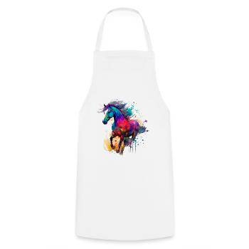 Idée passion chevaux cavalière aquarelle splash - Tablier de cuisine - blanc - Devant - AI Model Male 185 dark (185cm)