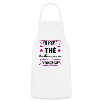 cadeau marrant femme pause thé | bureau travail - Tablier de cuisine - blanc - Devant - AI Model Male 185 dark (185cm)