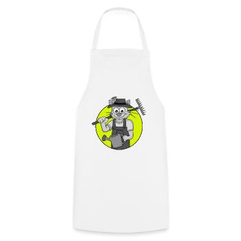 Chat jardinier rétro - Tablier de cuisine - blanc - Devant - AI Model Male 185 dark (185cm)