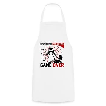 Hochzeit Married Game Over Peitsche Mann kniet - Kochschürze - Weiß - Vorne - AI Model Male 185 dark (185cm)
