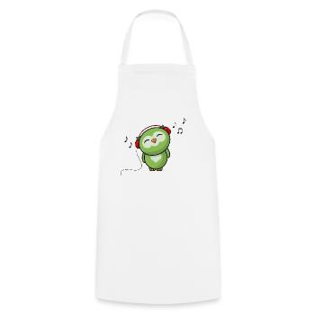 Little Music Owl - Kawaii Brother Sister Owls - Cooking Apron - white - Front - AI Model Male 185 dark (185cm)