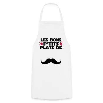 les bons p'tits plats de.......moustache - Tablier de cuisine - blanc - Devant - AI Model Male 185 dark (185cm)