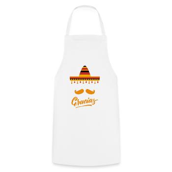 Moustache Gracias Humour Jeu de Mot Muchas Gracias - Tablier de cuisine - blanc - Devant - AI Model Male 185 dark (185cm)