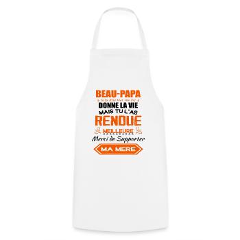 Beau Papa Cadeau - Meilleure Beau-Pére - Tablier de cuisine - blanc - Devant - AI Model Male 185 dark (185cm)