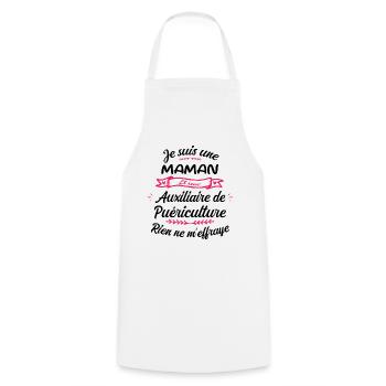 Maman et une Auxiliaire Puériculture Humour - Tablier de cuisine - blanc - Devant - AI Model Male 185 dark (185cm)