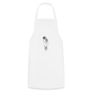 Petite plume grise dessinée à la main (pigeon) - Tablier de cuisine - blanc - Devant - AI Model Male 185 dark (185cm)