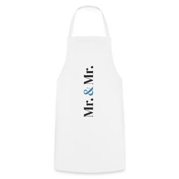 Mr. and Mr. Wedding Design in Vertical Type Stack  - Cooking Apron - white - Front - AI Model Male 185 dark (185cm)
