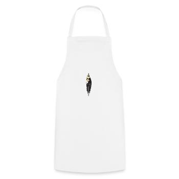 Petite plume noire dessinée à la main (grand pic tacheté) - Tablier de cuisine - blanc - Devant - AI Model Male 185 dark (185cm)