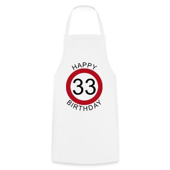 Joyeux anniversaire 33 anniversaire de signe de route - Tablier de cuisine - blanc - Devant - AI Model Male 185 dark (185cm)