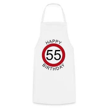 Joyeux anniversaire 55 panneau de signalisation - Tablier de cuisine - blanc - Devant - AI Model Male 185 dark (185cm)