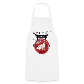 Pixie Bob Cat Japan Kanji Style - Cooking Apron - white - Front - AI Model Male 185 dark (185cm)