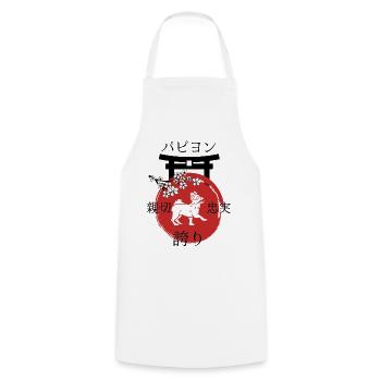 Papillon Japan Kanji Style pour les amoureux des chiens - Tablier de cuisine - blanc - Devant - AI Model Male 185 dark (185cm)