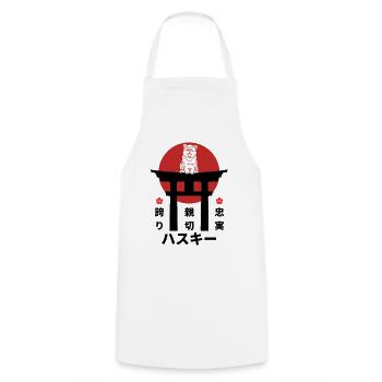 Husky Japan Kanji Style Husky and Dog Lovers - Cooking Apron - white - Front - AI Model Male 185 dark (185cm)