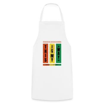 Reggae Ist Mein Weg – TypoBlock - Kochschürze - Weiß - Vorne - AI Model Male 185 dark (185cm)