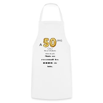 50 ans - Tablier de cuisine - blanc - Devant - AI Model Male 185 dark (185cm)