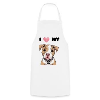 Little Pitbull - Bully Puppy - Chien mignon - Amour - Tablier de cuisine - blanc - Devant - AI Model Male 185 dark (185cm)