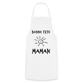 MOM. MOTHER'S DAY. HEART. HAPPY BIRTHDAY - Cooking Apron - white - Front - AI Model Male 185 dark (185cm)