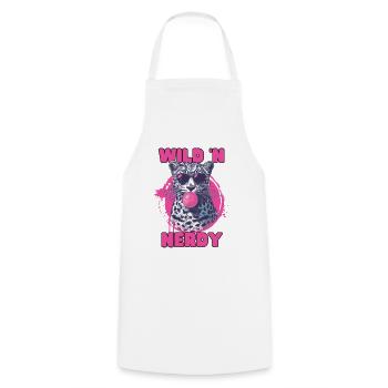 Leopard with sunglasses and pink bubblegum - Cooking Apron - white - Front - AI Model Male 185 dark (185cm)