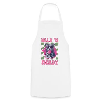 Leopard with sunglasses and pink bubblegum - Cooking Apron - white - Front - AI Model Male 185 dark (185cm)