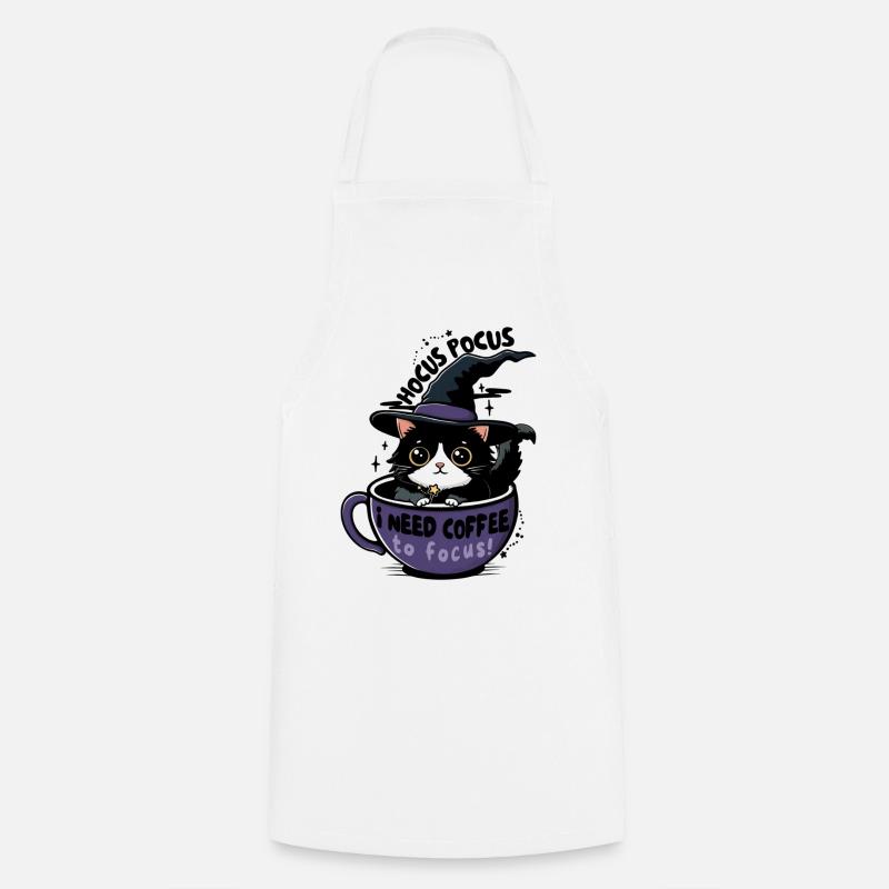 Coffee Witch Cat - Cooking Apron - white