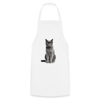 Chat gris avec des lunettes – Good Pet Edition - Tablier de cuisine - blanc - Devant - AI Model Male 185 dark (185cm)