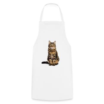 Getigerte Katze – Wild, charmant & voll Charakter - Kochschürze - Weiß - Vorne - AI Model Male 185 dark (185cm)