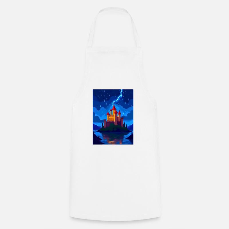 Enchanted Castle with Night Lightning - Cooking Apron - white