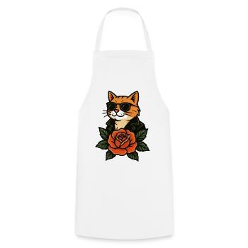 Cool Cat with Sunglasses Rose Retro Vintage - Cooking Apron - white - Front - AI Model Male 185 dark (185cm)