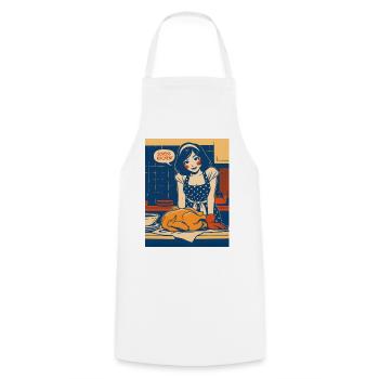 Pop Art Kitchen Chaos with Saying - Cooking Apron - white - Front - AI Model Male 185 dark (185cm)