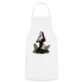 Holy nun on knees - Cooking Apron - white - Front - AI Model Male 185 dark (185cm)