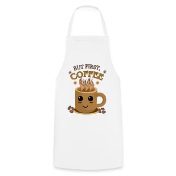But First, Coffee – Kawaii | Kaffeetasse Motiv - Kochschürze - Weiß - Vorne - AI Model Male 185 dark (185cm)