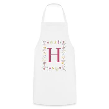 Florale Initialen "H", Buchstaben Monogramm - Kochschürze - Weiß - Vorne - AI Model Male 185 dark (185cm)