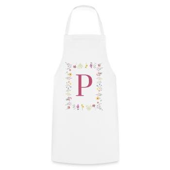 Florale Initialen "P", Buchstaben Monogramm - Kochschürze - Weiß - Vorne - AI Model Male 185 dark (185cm)