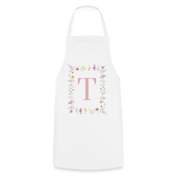 Florale Initialen "T", Buchstaben Monogramm - Kochschürze - Weiß - Vorne - AI Model Male 185 dark (185cm)