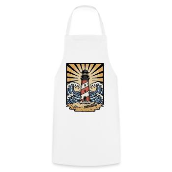 Leuchtturm, Meereswellen, Sonne, Retro-Tattoo - Kochschürze - Weiß - Vorne - AI Model Male 185 dark (185cm)