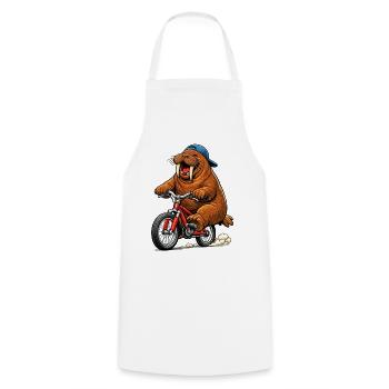 Walrus on the bike - Cooking Apron - white - Front - AI Model Male 185 dark (185cm)