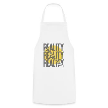 Reality Distortion – Typography Saying - Cooking Apron - white - Front - AI Model Male 185 dark (185cm)