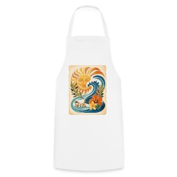 Sonne Meer Wellen Retro Strand Urlaub Line Art - Kochschürze - Weiß - Vorne - AI Model Male 185 dark (185cm)