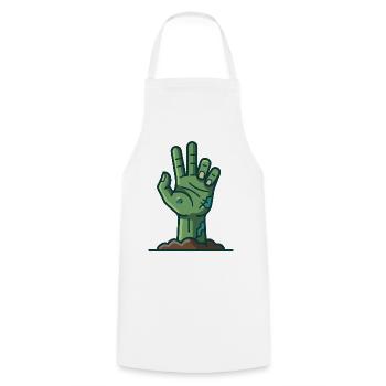 Grüne Zombie-Hand taucht aus dem Boden auf - Kochschürze - Weiß - Vorne - AI Model Male 185 dark (185cm)